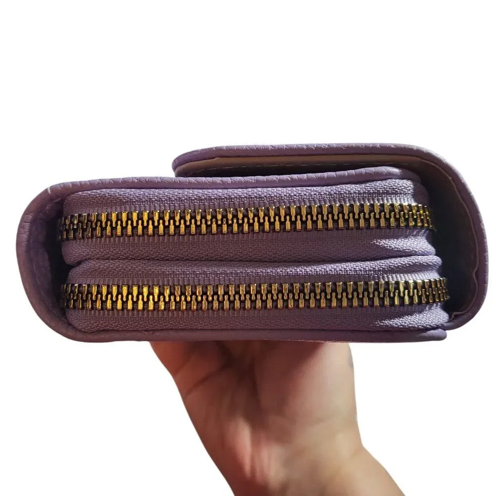 Halston Purple Lilac Pebble Double Zip Wallet